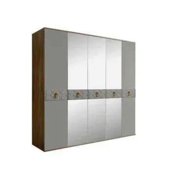 Шкаф 5-ти дв. с зеркалами Bogemia Woodline Fa (Серый/Золото) БМШ1/5(Fa)