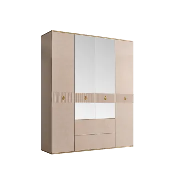 Шкаф 4-х дверный с зеркалом, с ящиками Римини СОЛО (Латте/Золото) РМШ1/41(s)
