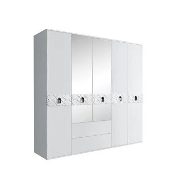 Шкаф 5-ти дверный с зеркалами, с ящиками, Bogemia Farfalle (Белый/Черный) БМШ1/51(Fa)