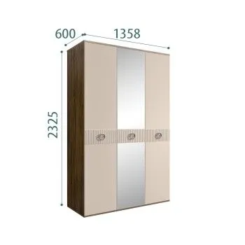 Шкаф 3-х дверный с зеркалом Bogemia Woodline Fi (Ваниль/Хром) БМШ1/3