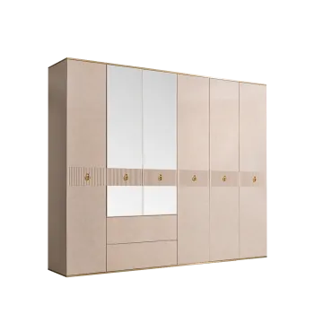 Шкаф 6-ти дверный с зеркалом, с ящиками Римини СОЛО (Латте/Золото) РМШ1/61(s)