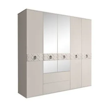 Шкаф 5-ти дверный с зеркалами, с ящиками, Bogemia Farfalle (Шелк/Хром) БМШ1/51(Fa)