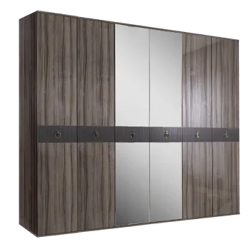 Шкаф 6-ти дверный с зеркалом Римини СОЛО (Орех империя/Золото) РМШ1/6(s)