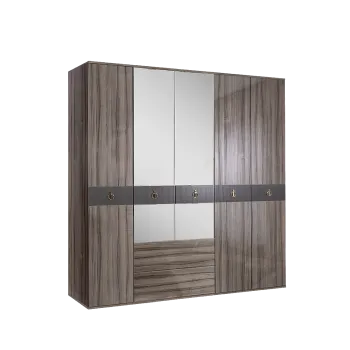 Шкаф 5-ти дверный с зеркалом, с ящиками Римини СОЛО (Орех империя/Золото) РМШ1/51(s)