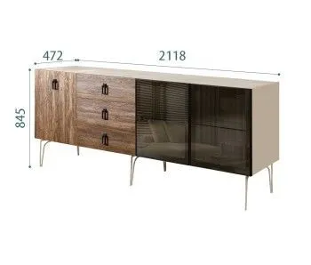 Комод 2.1м Bogemia Wood Fa (Ваниль) (Novabuk/Черный) БМКМ-5(Wo)[5][10]