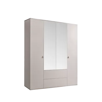 Шкаф 4-х дверный с зеркалом, с ящиками Римини (Слоновая кость/Серебро) РМШ1/41