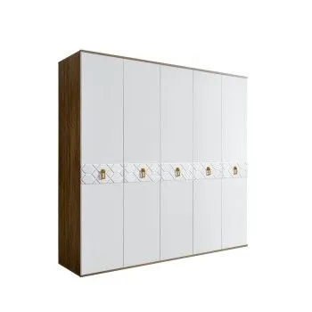 Шкаф 5-ти дв. Bogemia Woodline Fa (Белый/Золото) БМШ2/5(Fa)