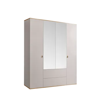 Шкаф 4-х дверный с зеркалом, с ящиками Римини (Слоновая кость/Золото) РМШ1/41