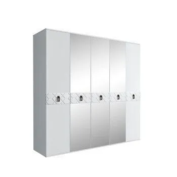 Шкаф 5-ти дв. с зеркалами Bogemia Farfalle (Белый/Черный) БМШ1/5(Fa)