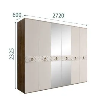 Шкаф 6-ти дв. с зеркалами Bogemia Woodline Fa (Шелк/Золото) БМШ1/6(Fa)