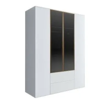 Шкаф 4-х дв. с ящиками Bogemia Air (Белый/Золото) БМШ2/42(2)