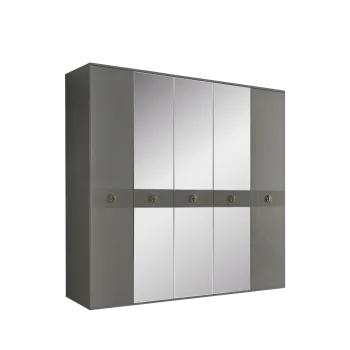Шкаф 5-ти дверный с зеркалом Римини СОЛО (Серый/Золото) РМШ1/5(s)