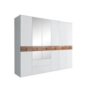Шкаф 6-ти дверный с зеркалами, с ящиками, Bogemia Wood Fa (Белый/Золото) БМШ1/61(Wo)