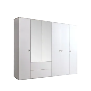 Шкаф 6-ти дверный с зеркалом, с ящиками Римини (Белый/Серебро) РМШ1/61