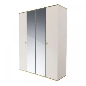 Шкаф 4-х дверный с зеркалом Римини (Слоновая кость/Золото) РМШ1/4