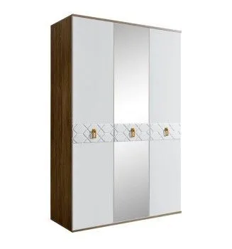 Шкаф 3-х дверный с зеркалом Bogemia Woodline Fa (Белый/Золото) БМШ1/3