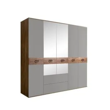 Шкаф 5-ти дверный с зеркалами, с ящиками, Bogemia Woodline Wood Fi (Серый/Хром) БМШ1/51(Wo)