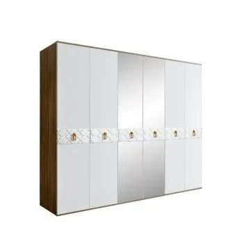 Шкаф 6-ти дв. с зеркалами Bogemia Woodline Fa (Белый/Золото) БМШ1/6(Fa)