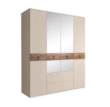 Шкаф 4-х дверный с зеркалами, с ящиками, Bogemia Wood Fa (Ваниль/Золото) БМШ1/41(Wo)