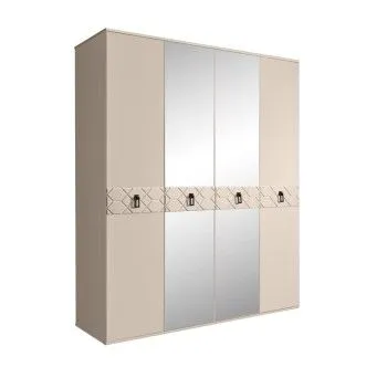 Шкаф 4-х дв. с зеркалами Bogemia Farfalle (Ваниль/Черный) БМШ1/4(Fa)