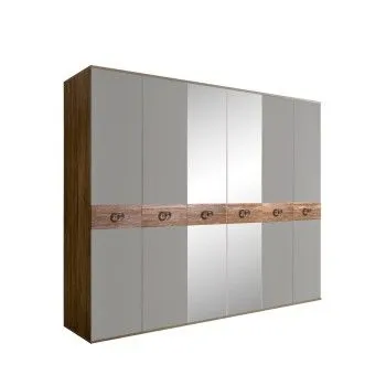 Шкаф 6-ти дв. с зеркалами Bogemia Woodline Wood Fi (Серый/Хром) БМШ1/6(Wo)