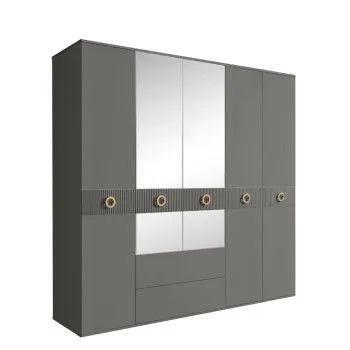 Шкаф 5-ти дверный с зеркалами, с ящиками, Bogemia Fillini (Серый/Золото) БМШ1/51(Fi)