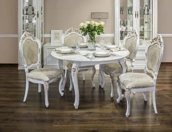 Столовая Натали белый глянец с круглым столом