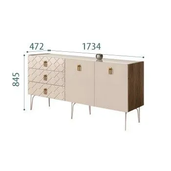 Комод 1.6м Bogemia Woodline Fa (Ваниль) (Lakobel/Золото) БМКМ-4