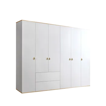 Шкаф 6-ти дверный с ящиками Римини (Белый/Золото) РМШ2/61