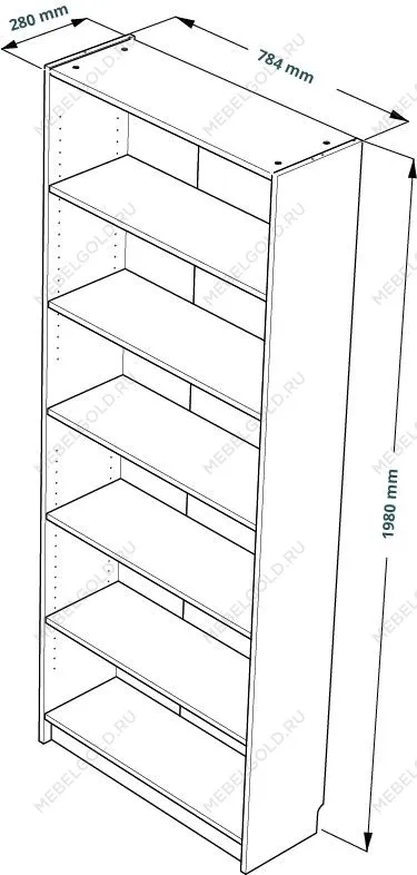 Стеллаж Варма, 6 полок, 78х198х28 см, шпон ясень, черный | изображение 8