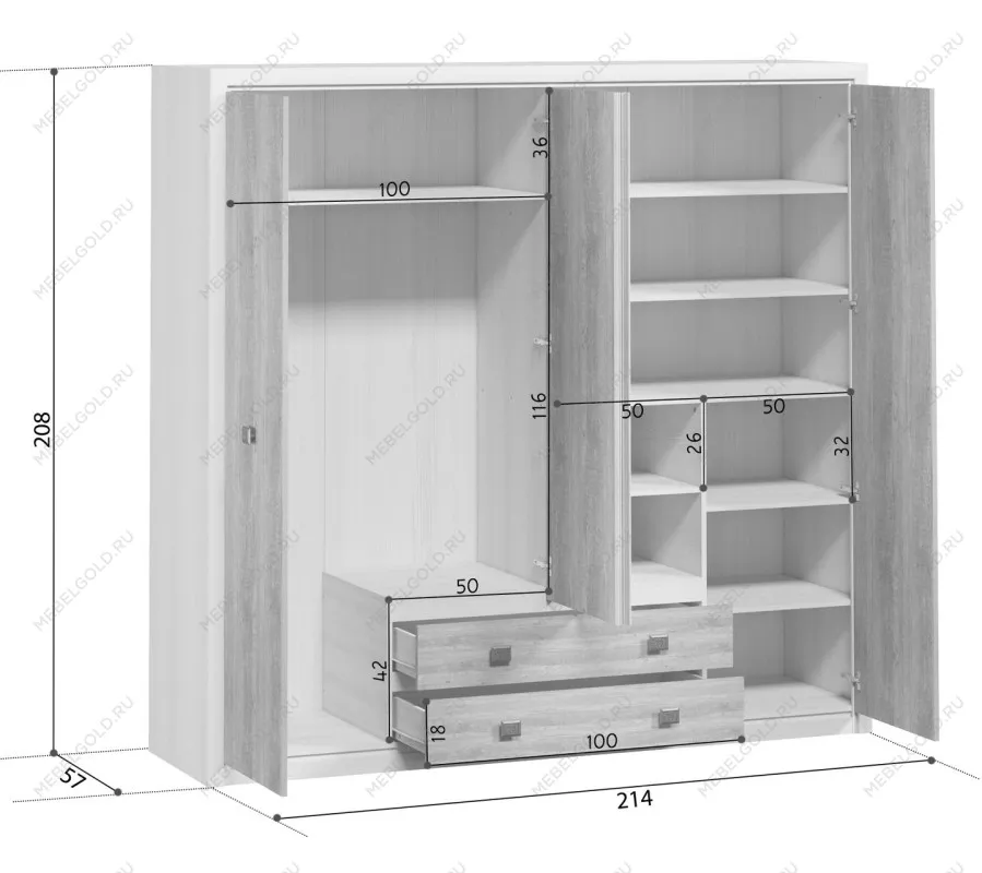 Шкаф платяной Коен SZF 4D2S Венге/Штрокс (NEW) | изображение 4