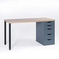 ИНГАР 2/5Т стол письменный 140x75x55, дуб беленый/серо-бирюзовый/черный