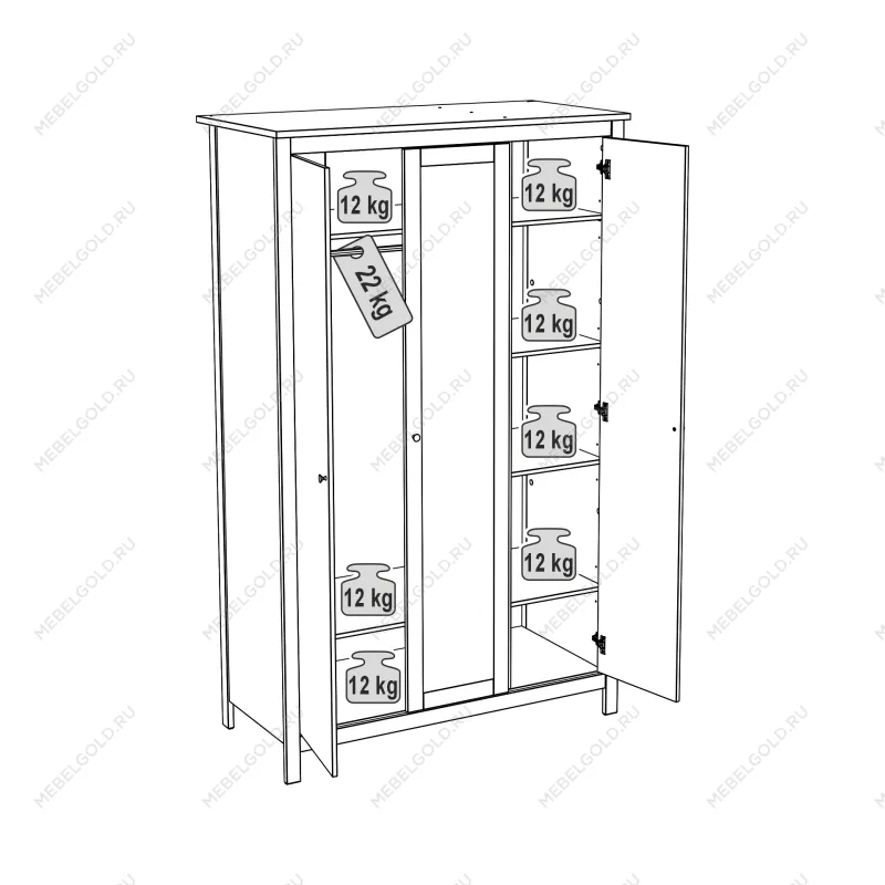 САГА шкаф 3 двери с зеркалом белый/ясень | изображение 4