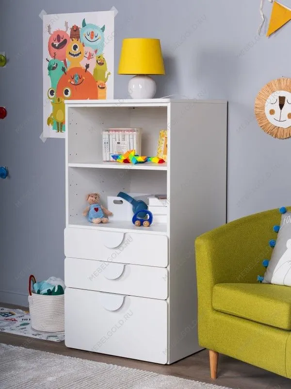 Стеллаж Пикси, с тремя выдвижными ящиками 60x57x120, белый (робкий подснежник) | изображение 1