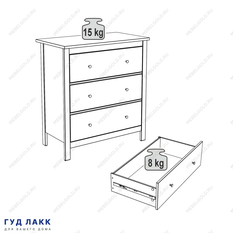 Комод Сага, 3 ящика, 92х100х51 см, белый | изображение 14