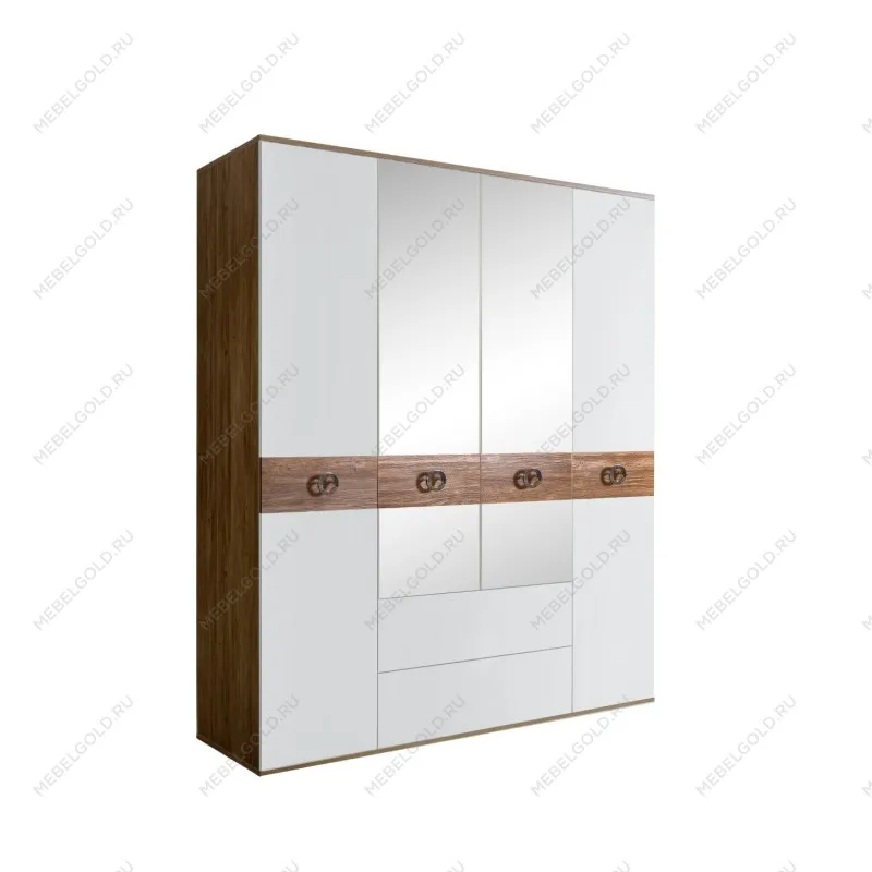 Шкаф 4-х дверный с зеркалами, с ящиками, Bogemia Woodline Wood Fi (Белый/Хром) БМШ1/41(Wo)
