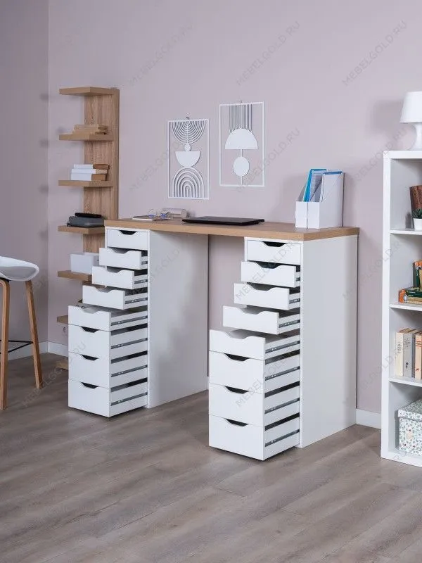 Стол письменный Ингар, 16 ящиков, 140х106х55 см, дуб беленый | изображение 2