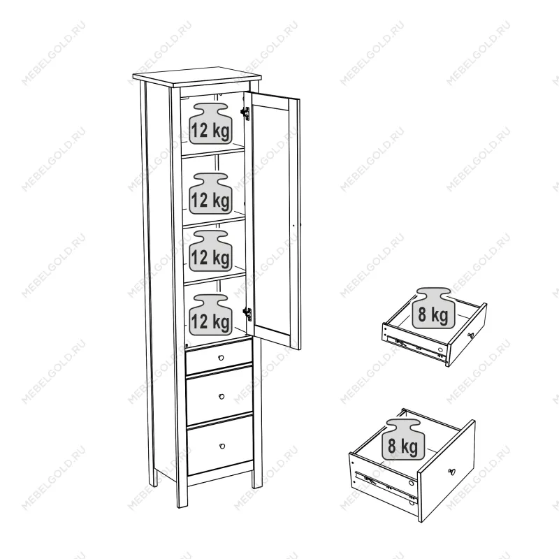 САГА шкаф с витриной 50 белый | изображение 4