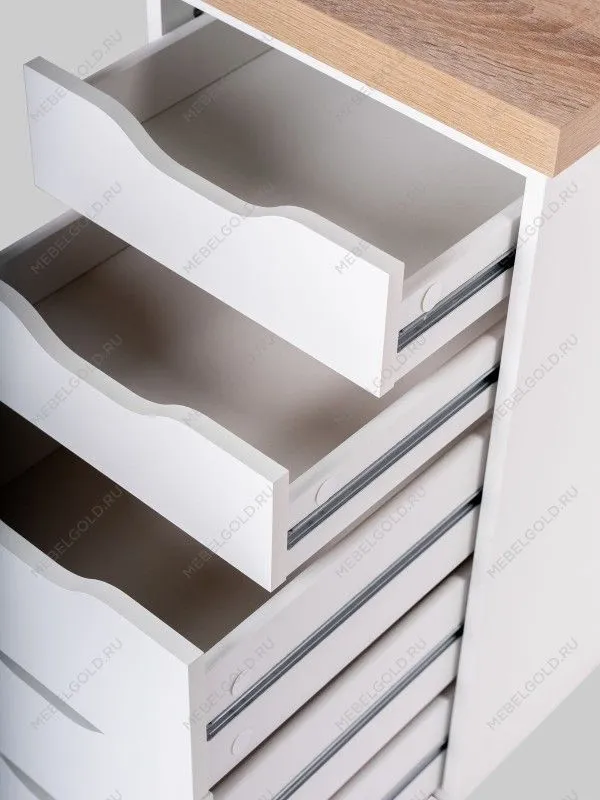 Стол письменный Ингар, с дверцей и 5 ящиками, 140x75x55, белый, столешница дуб беленый | изображение 14