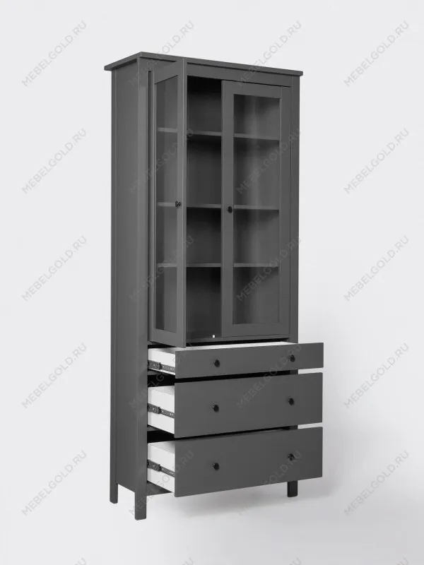 Шкаф с витриной Сага, 90х41х215 см, серый | изображение 17