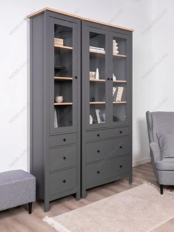 Шкаф с витриной Сага, 90х41х215 см, серый/ясень | изображение 3