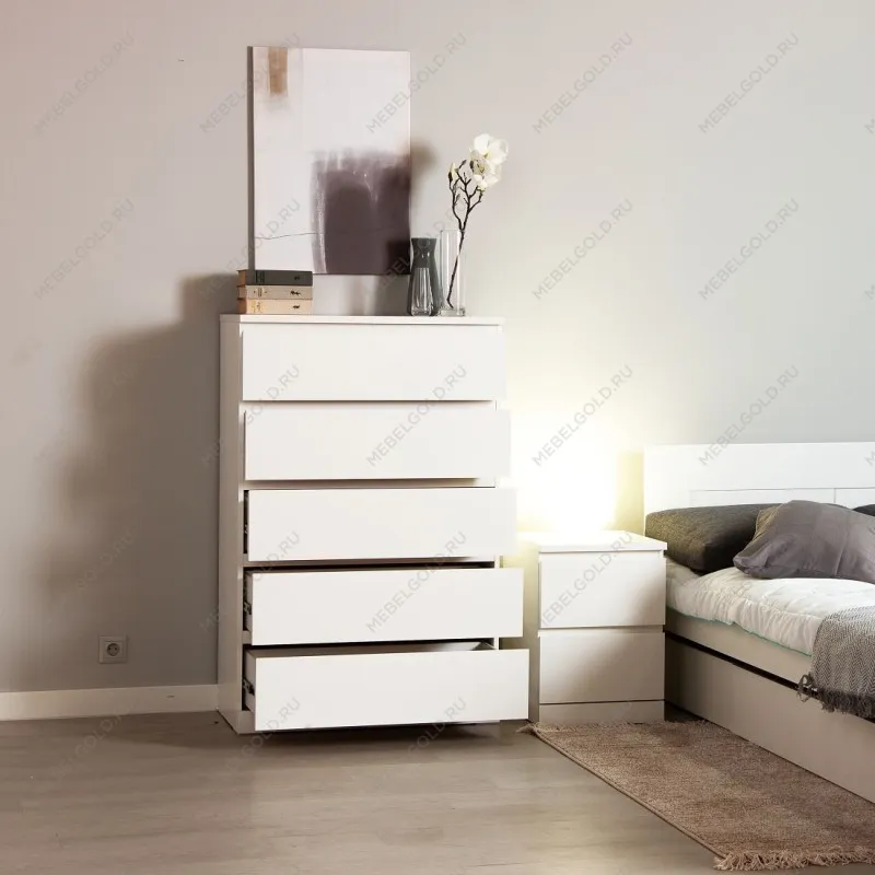 Комод ВАРМА, 5 ящиков, 80х123х40 см, эмаль белая | изображение 5