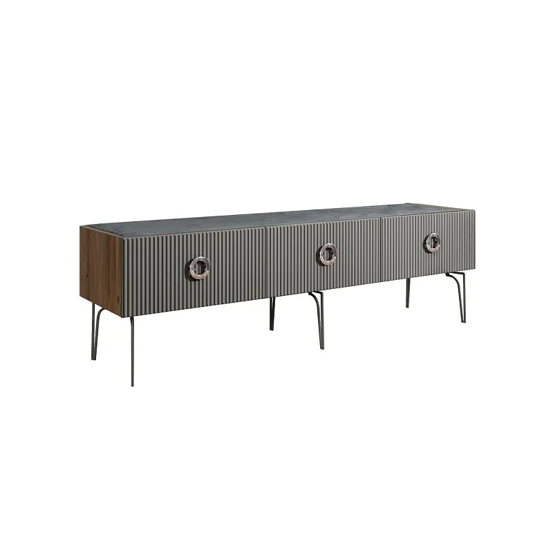 Тумба под телевизор 1.6м Bogemia Woodline Fi (Серый) (Novabuk/Хром) БМТ-1(Fi)