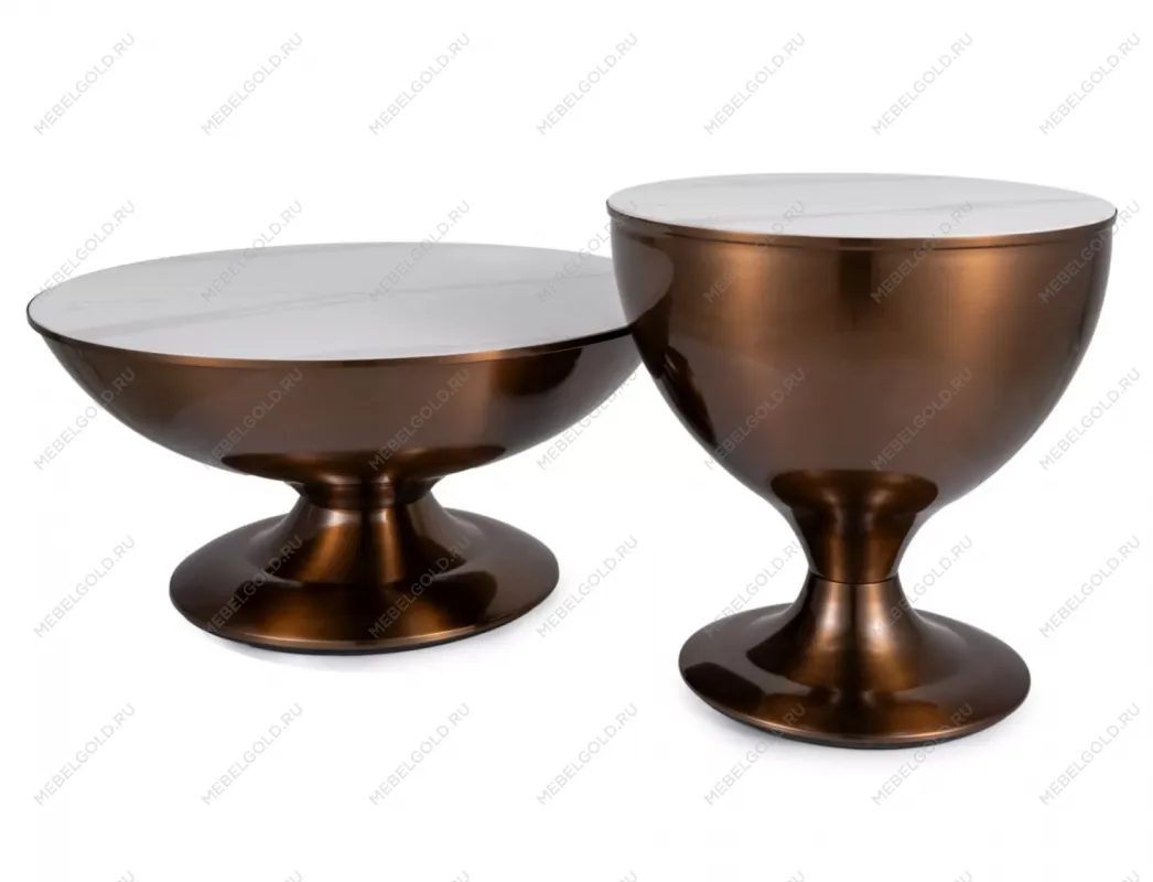 Комплект Signal SALSA, 2 стола журнальных (эффект белого мрамора/медный)