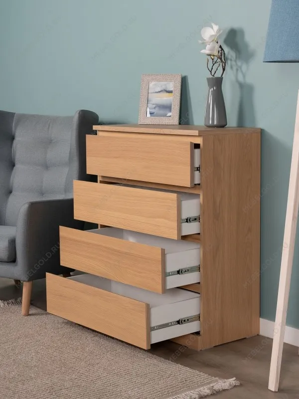 Комод Варма, 4 ящика, 80х100х40 см, шпон натурального дерева, дуб беленый | изображение 7