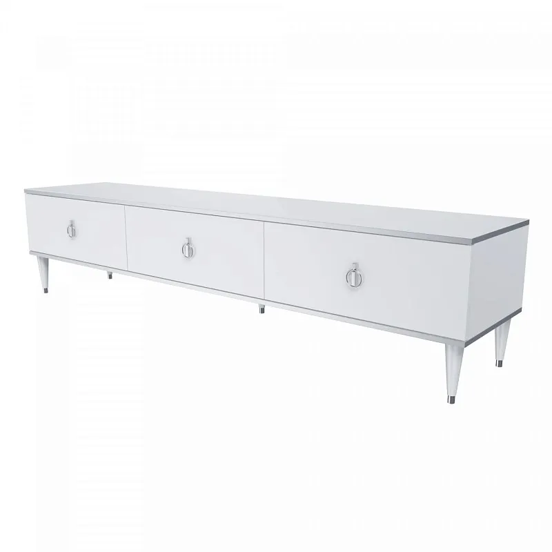 Тумба под телевизор 3 ящика Римини (Белый/Серебро) РМТ-4