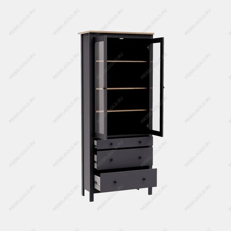 САГА шкаф с витриной 90 МОРУ серый/ясень | изображение 1