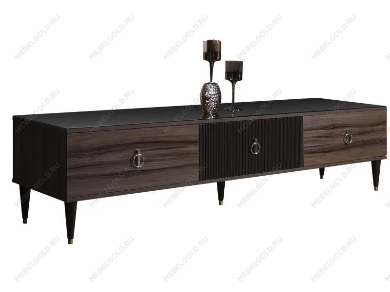 Тумба под телевизор 3 ящика Римини СОЛО (Орех империя/Серебро) РМТ-4(s)