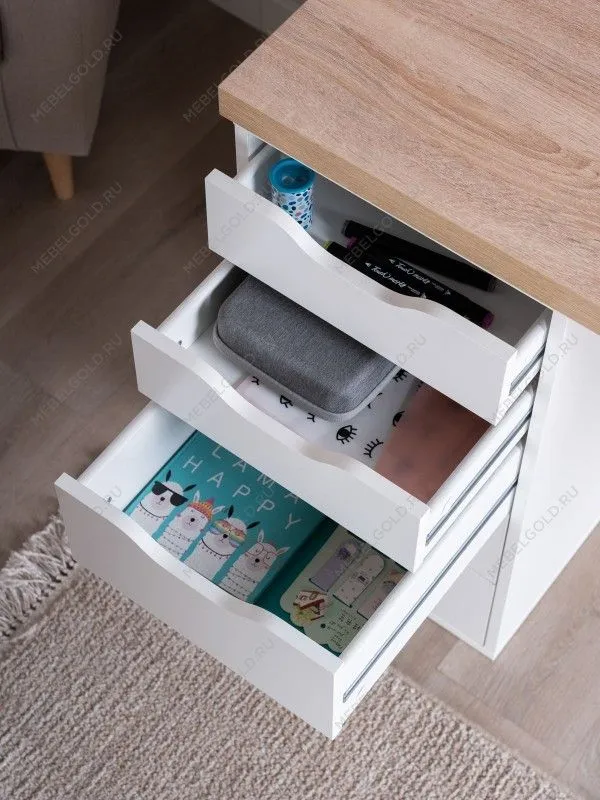 Стол письменный Ингар, 5 ящиков, 140х75х55 см, белый, столешница дуб беленый | изображение 3