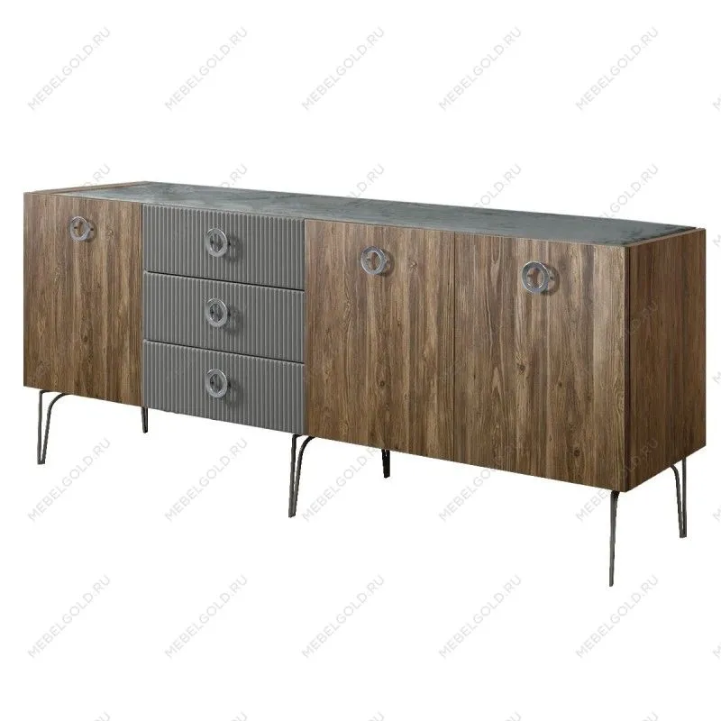 Комод 2.1м Bogemia Woodline Wood Fi (Серый) (Novabuk/Хром) БМКМ-5